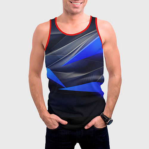Мужская майка без рукавов Black and blue abstract background sport style / 3D-Красный – фото 3