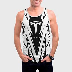 Майка-безрукавка мужская Tesla - black and white, цвет: 3D-белый — фото 2