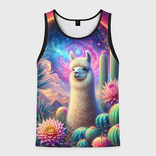 Мужская майка без рукавов Альпака в кактусах и портал / 3D-Черный – фото 1