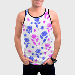 Майка-безрукавка мужская Цветочный узор из роз - паттерн, цвет: 3D-черный — фото 2