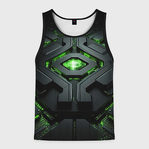 Мужская майка без рукавов Объемная абстрактная яркая зеленая фигура на черно / 3D-Черный – фото 1