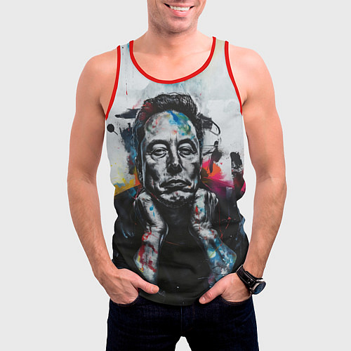 Мужская майка без рукавов Илон Маск граффити портрет на серой стене / 3D-Красный – фото 3