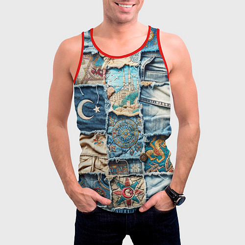 Мужская майка без рукавов Пэчворк из Турции / 3D-Красный – фото 3