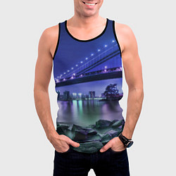 Майка-безрукавка мужская Вечерняя Америка - мост, цвет: 3D-черный — фото 2