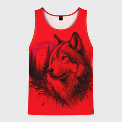 Майка-безрукавка мужская Рисунок волка на красном, цвет: 3D-красный