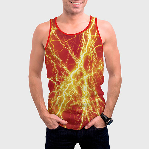 Мужская майка без рукавов Lightning strikes / 3D-Красный – фото 3