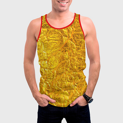 Мужская майка без рукавов Текстура золотой мятой поверхности / 3D-Красный – фото 3