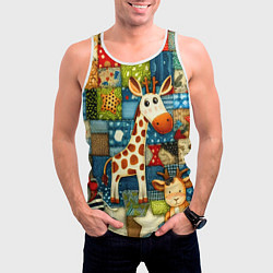 Майка-безрукавка мужская Жираф и компания - пэчворк нейросеть, цвет: 3D-белый — фото 2