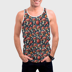 Майка-безрукавка мужская Гриб красный мухомор паттерн, цвет: 3D-белый — фото 2