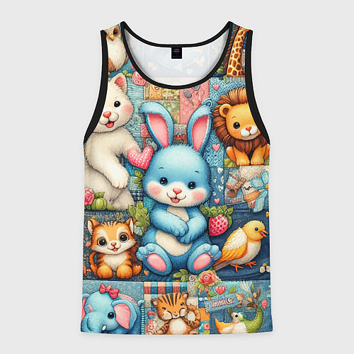 Мужская майка без рукавов Funny hare and his friends - patchwork / 3D-Черный – фото 1
