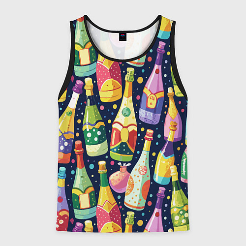 Мужская майка без рукавов Бутылки шампанского -вино водочный паттерн / 3D-Черный – фото 1