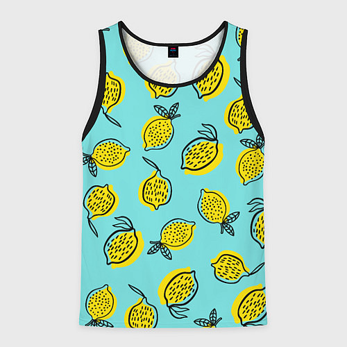 Мужская майка без рукавов Летние лимоны - паттерн / 3D-Черный – фото 1