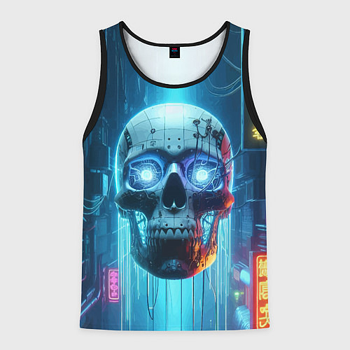 Мужская майка без рукавов Cyber skull - neon glow ai art / 3D-Черный – фото 1