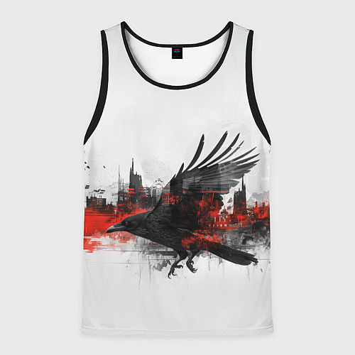 Мужская майка без рукавов Силуэт черного ворона и города / 3D-Черный – фото 1