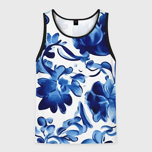 Мужская майка без рукавов Гжель акварель / 3D-Черный – фото 1