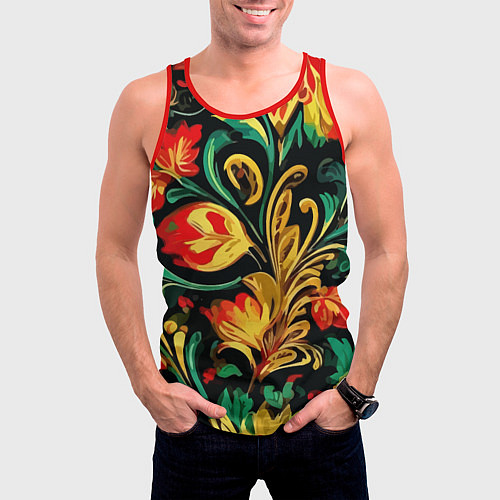 Мужская майка без рукавов Хохлома акварель / 3D-Красный – фото 3