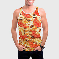 Майка-безрукавка мужская Пицца с грибами и томатом - текстура, цвет: 3D-белый — фото 2
