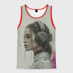 Майка-безрукавка мужская Девушка в кибернетических наушниках, цвет: 3D-красный