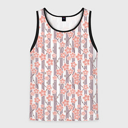 Мужская майка без рукавов Коралловые цветы на полосатом фоне