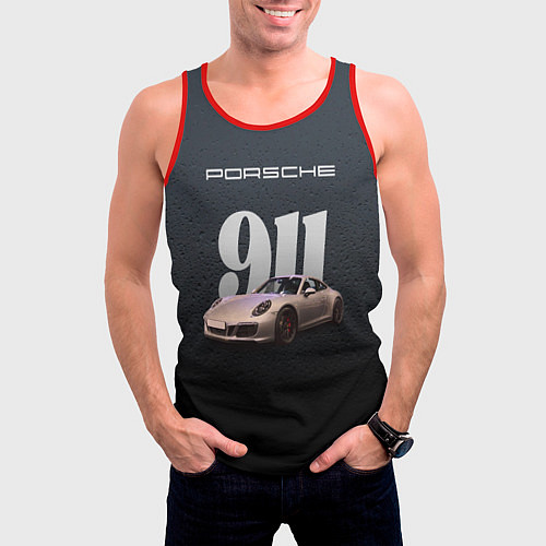Мужская майка без рукавов Спортивный автомобиль Porsche 911 / 3D-Красный – фото 3