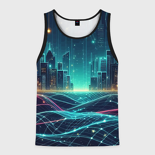 Мужская майка без рукавов Metropolis - vaporwave neon glow / 3D-Черный – фото 1