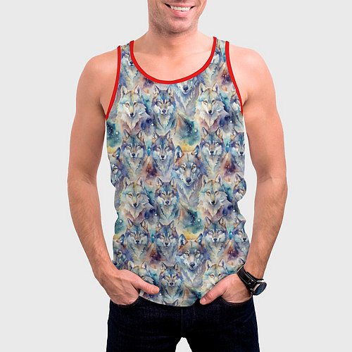 Мужская майка без рукавов Волки паттерн / 3D-Красный – фото 3