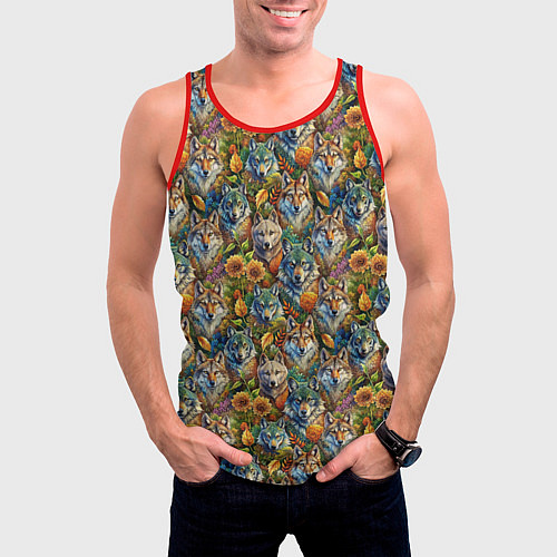 Мужская майка без рукавов Волки паттерн / 3D-Красный – фото 3