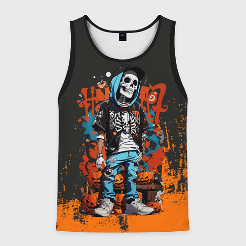 Мужская майка без рукавов Скелет с тыквами / 3D-Черный – фото 1