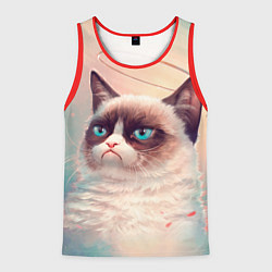 Майка-безрукавка мужская Мемный кот Grumpy Cat с нимбом, цвет: 3D-красный