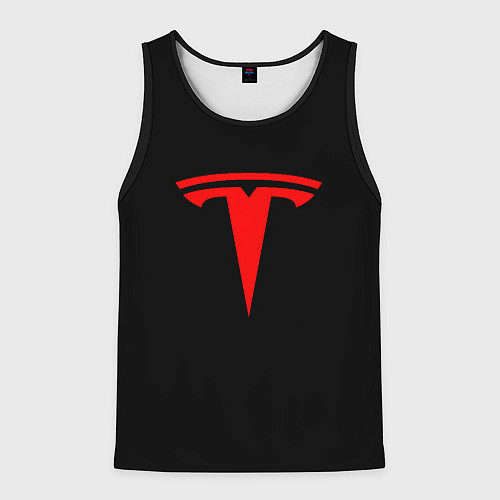 Мужская майка без рукавов Tesla red logo / 3D-Черный – фото 1