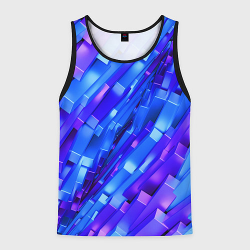 Мужская майка без рукавов Сине-фиолетовые наклонные блоки / 3D-Черный – фото 1