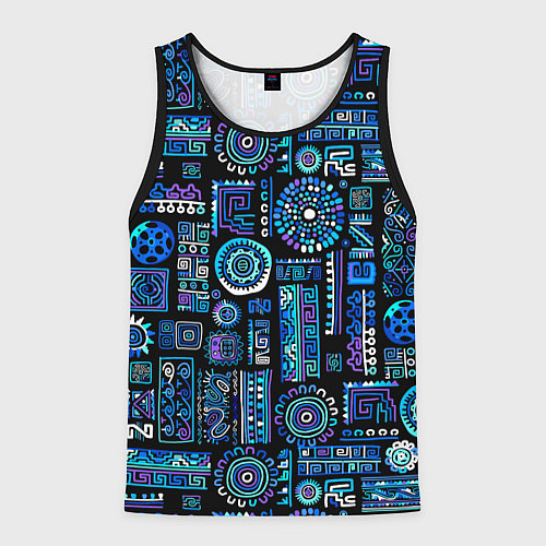 Мужская майка без рукавов Этнический неоновый орнамент / 3D-Черный – фото 1