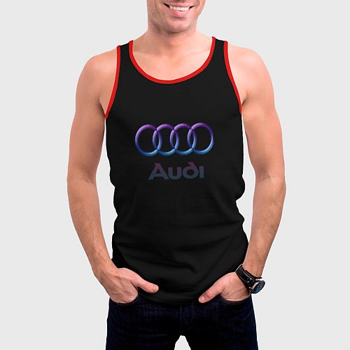 Мужская майка без рукавов Audi neon logo / 3D-Красный – фото 3
