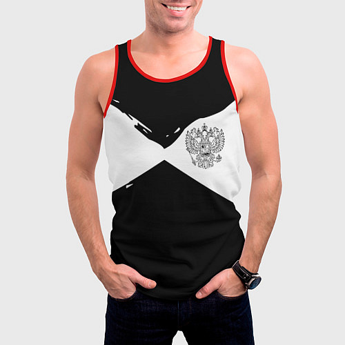 Мужская майка без рукавов Герб рф абстрактные краски / 3D-Красный – фото 3