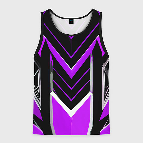 Мужская майка без рукавов Фиолетово-серые полосы на чёрном фоне / 3D-Черный – фото 1