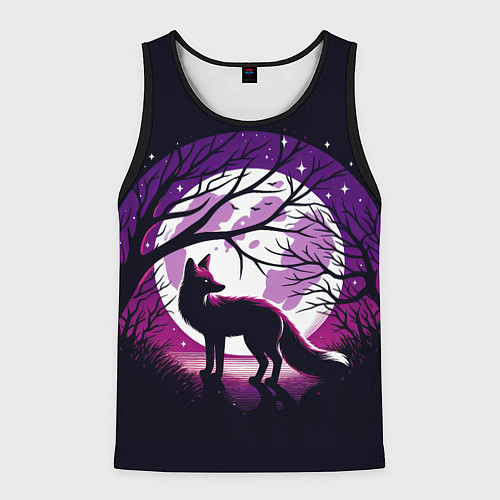 Мужская майка без рукавов Лис и лунная ночь / 3D-Черный – фото 1