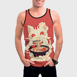 Майка-безрукавка мужская Japanese cat eats ramen, цвет: 3D-черный — фото 2
