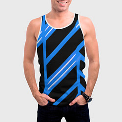 Майка-безрукавка мужская Black and white stripes on a blue background, цвет: 3D-белый — фото 2