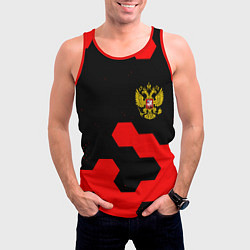 Майка-безрукавка мужская Герб РФ спортивный стиль соты, цвет: 3D-красный — фото 2
