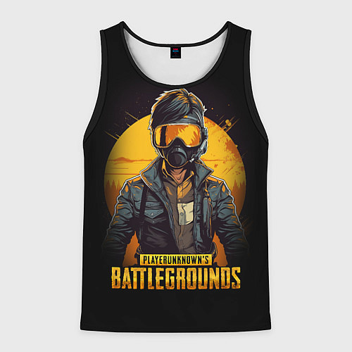 Мужская майка без рукавов PUBG игрок на закате черный фон / 3D-Черный – фото 1