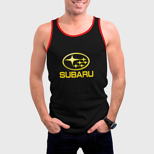 Мужская майка без рукавов Subaru logo yellow / 3D-Красный – фото 3