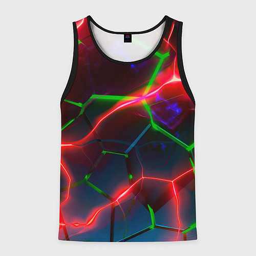 Мужская майка без рукавов Неоновые яркие зеленые плиты с красным светом / 3D-Черный – фото 1