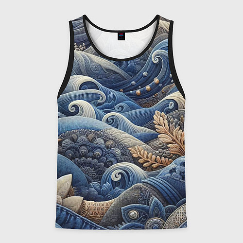 Мужская майка без рукавов Джинсовые волны - нейросеть / 3D-Черный – фото 1