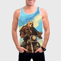 Майка-безрукавка мужская Медведь на мотоцикле - байкер, цвет: 3D-белый — фото 2