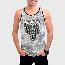 Майка-безрукавка мужская Черно-белый злой волк на сером фоне, цвет: 3D-черный — фото 2