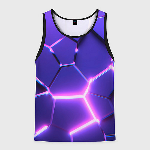 Мужская майка без рукавов Фиолетовые плиты с розовым свечением / 3D-Черный – фото 1