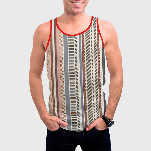 Мужская майка без рукавов Тканевый полосатый фон векторной текстуры / 3D-Красный – фото 3