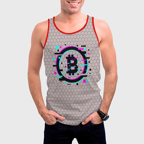 Мужская майка без рукавов Биткоин символ - сетка / 3D-Красный – фото 3