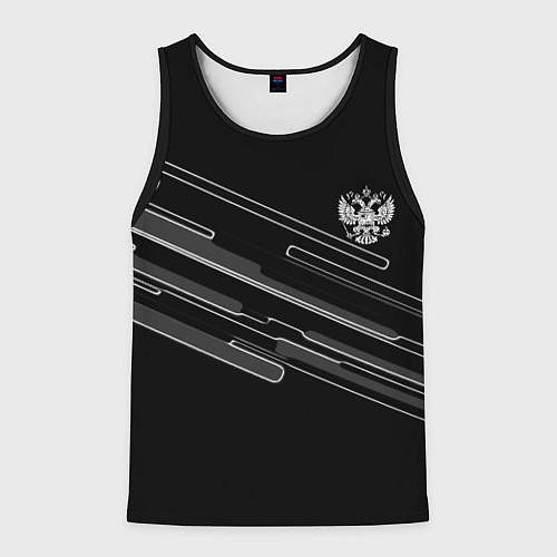 Мужская майка без рукавов Герб РФ полосы геометрия / 3D-Черный – фото 1