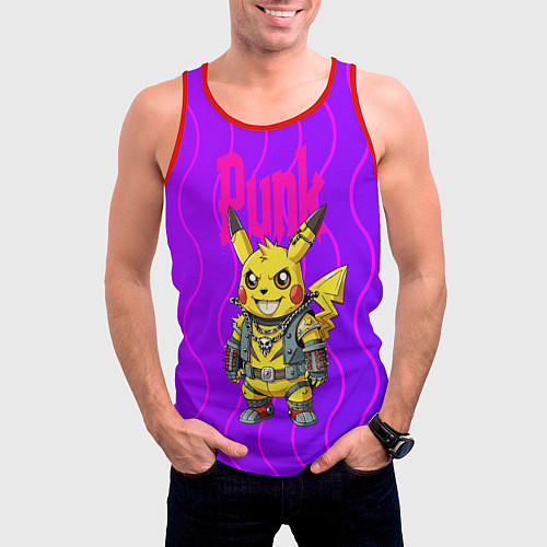 Мужская майка без рукавов Пикачу панк в розовом стиле / 3D-Красный – фото 3